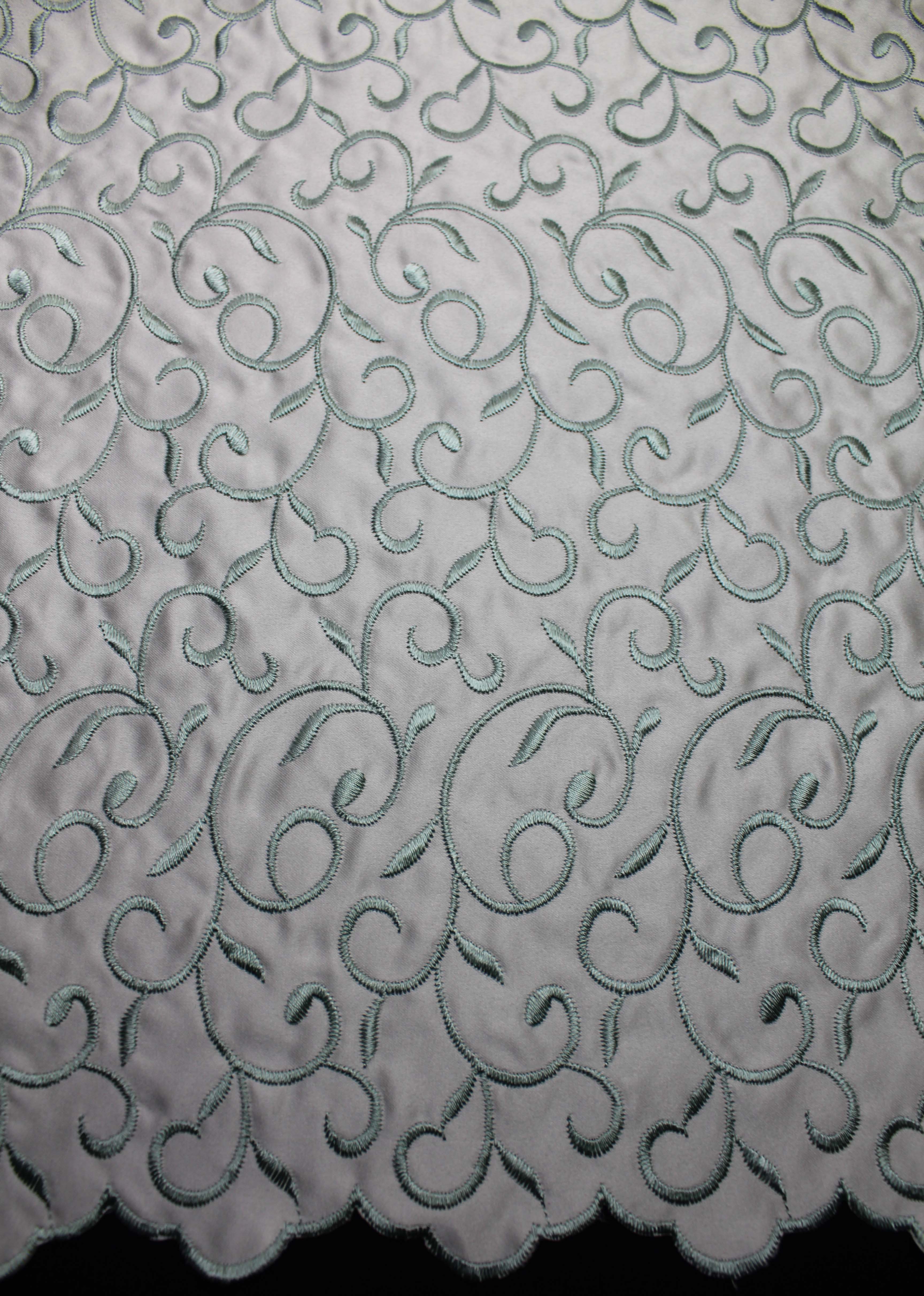 EMBROIDERED DUCHESS SATIN - IV/MISTY GREEN